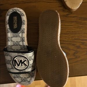 Michael Kors Black and Cream Slide Sandals